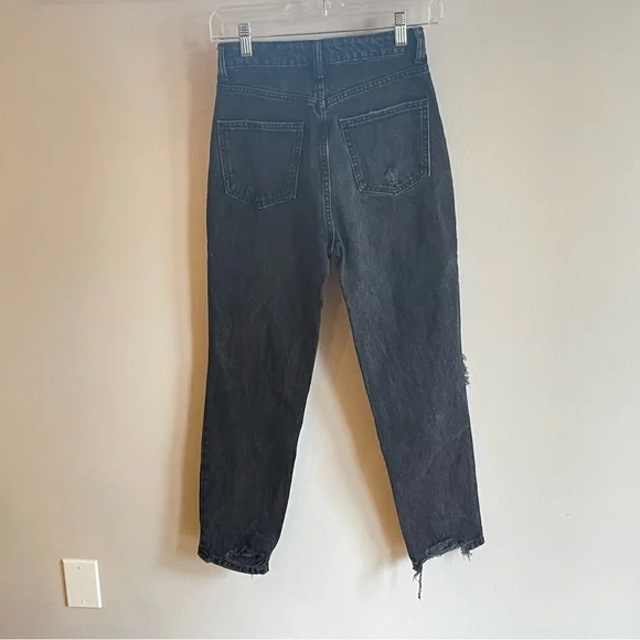 Zara Mom Fit Jeans Straight Leg Ripped Black - Picture 8 of 12
